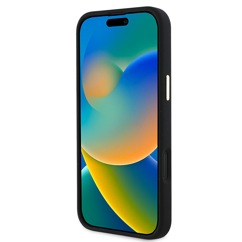 iPhone 16 Plus Kılıf Guess Orijinal Lisanslı Yazı ve Taşlı 4G Logolu Metal Kamera Çerçeveli Silikon Kılıf