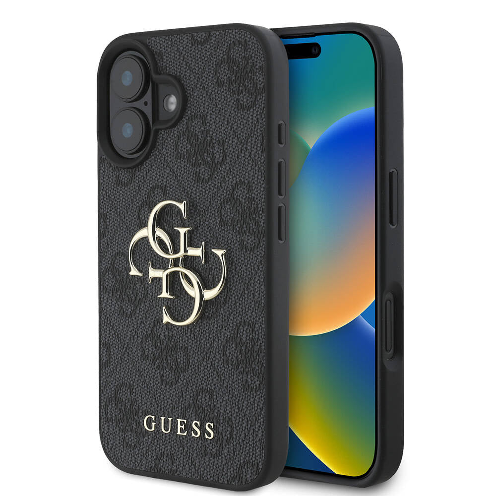 iPhone 16 Plus Kılıf Guess Orijinal Lisanslı PU Deri 4G Desenli Metal Büyük 4G ve Yazı Logolu Kılıf