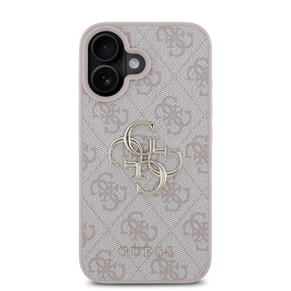 iPhone 16 Plus Kılıf Guess Orijinal Lisanslı PU Deri 4G Desenli Metal Büyük 4G ve Yazı Logolu Kılıf