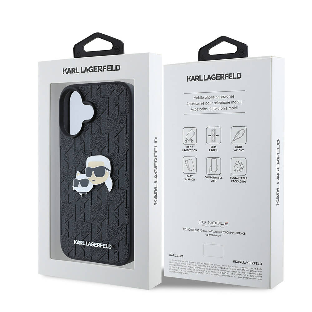 iPhone 16 Plus Kılıf Karl Lagerfeld Orijinal Lisanslı K&C Heads Monogram Pin Kılıf