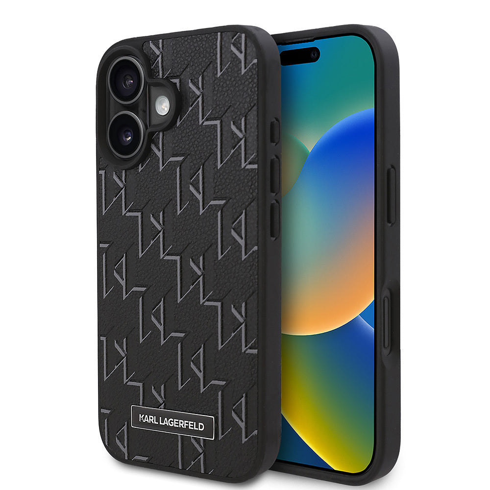 iPhone 16 Plus Kılıf Karl Lagerfeld Orijinal Lisanslı M-safe Şarj Özellikli KL Yazılı Hot Stamp Kılıf