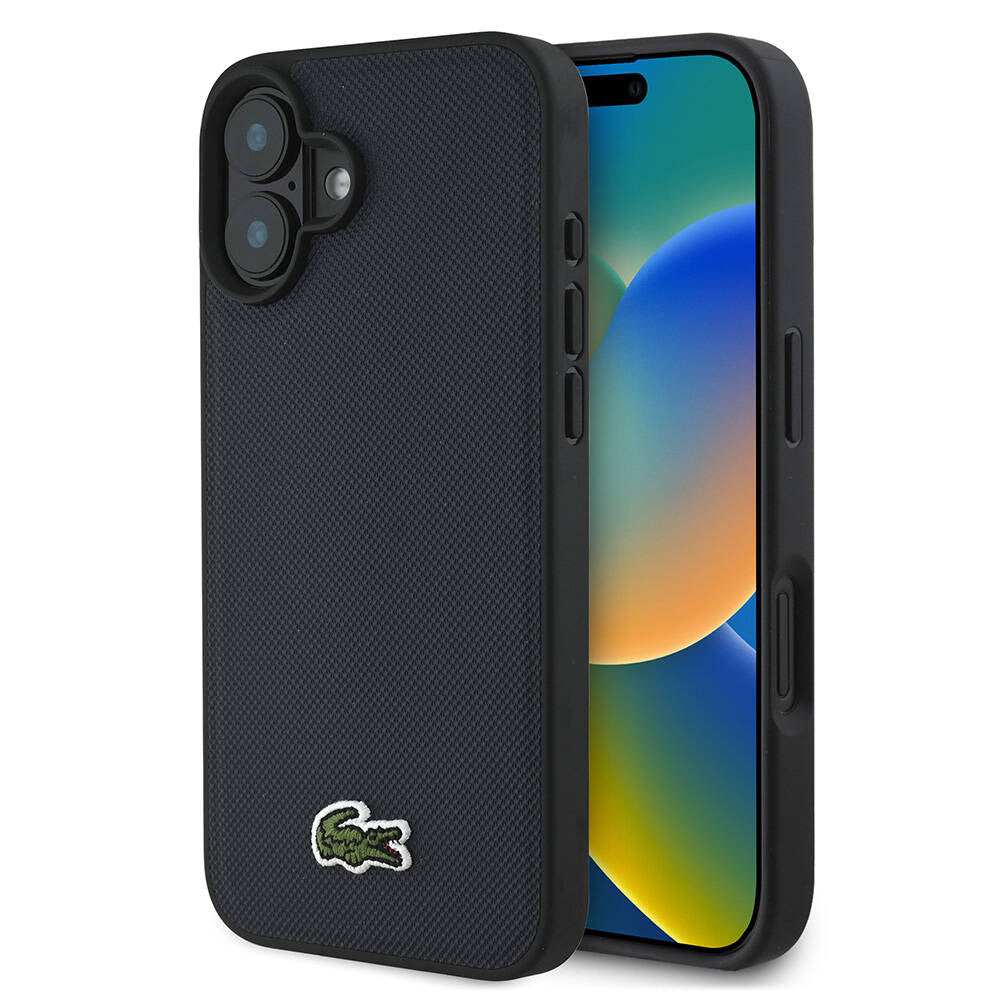 iPhone 16 Plus Kılıf Lacoste orijinal Lisanslı PU Pike Desenli Arka Yüzey İkonik Timsah Dokuma Logolu Kılıf