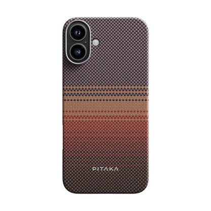 iPhone 16 Plus Kılıf M-safe Şarj Özellikli Aramid Fiber Pitaka Tactile Woven Sunset-Moonrise Serisi Sunset Kılıf