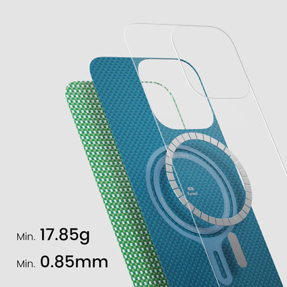 iPhone 16 Plus Kılıf M-safe Şarj Özellikli Aramid Fiber Pitaka Ultra-Slim Classic Serisi Forest Green Kılıf