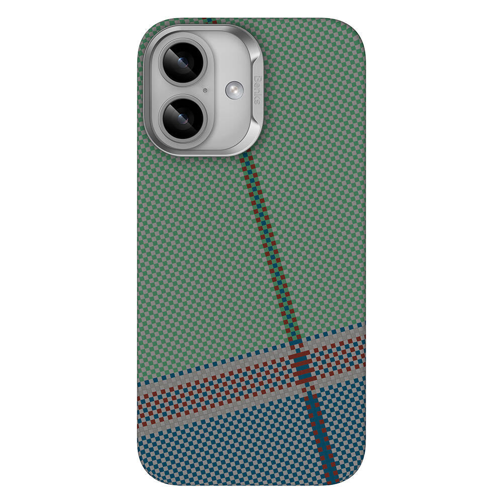 iPhone 16 Plus Kılıf M-safe Şarj Özellikli Karbon Fiber Tasarımlı Benks Passion Green ArmorAir Kevlar Kılıf