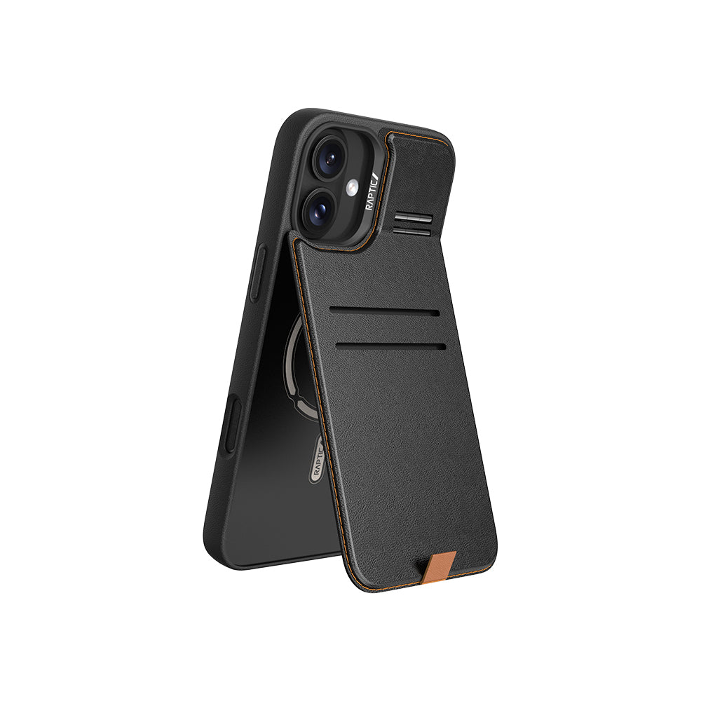iPhone 16 Plus Kılıf M-safe Şarj Özellikli Raptic Slim Wallet Serisi Deri Görünümlü Kartlıklı Standlı Kılıf