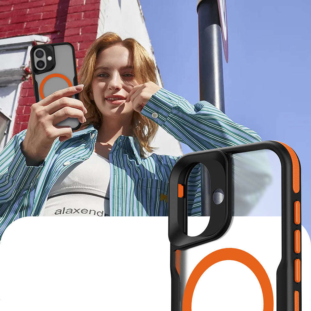 iPhone 16 Plus Kılıf M-safe Şarj Özellikli Renkli Kenar Airbag Şeritli Zore Lamer Kılıf