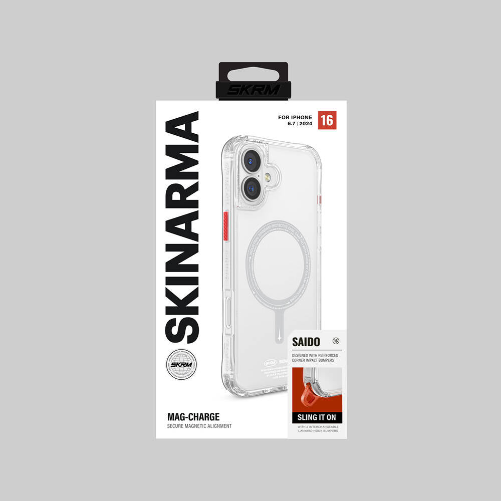 iPhone 16 Plus Kılıf M-safe Şarj Özellikli Şeffaf Airbag Tasarımlı Skinarma Saido Kılıf