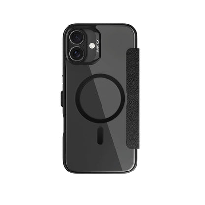iPhone 16 Plus Kılıf M-safe Şarj Özellikli Vegan Deri Tasarımlı Şeffaf Arka Yüzey Kartlıklı Raptic Urban Folio Serisi Kılıf