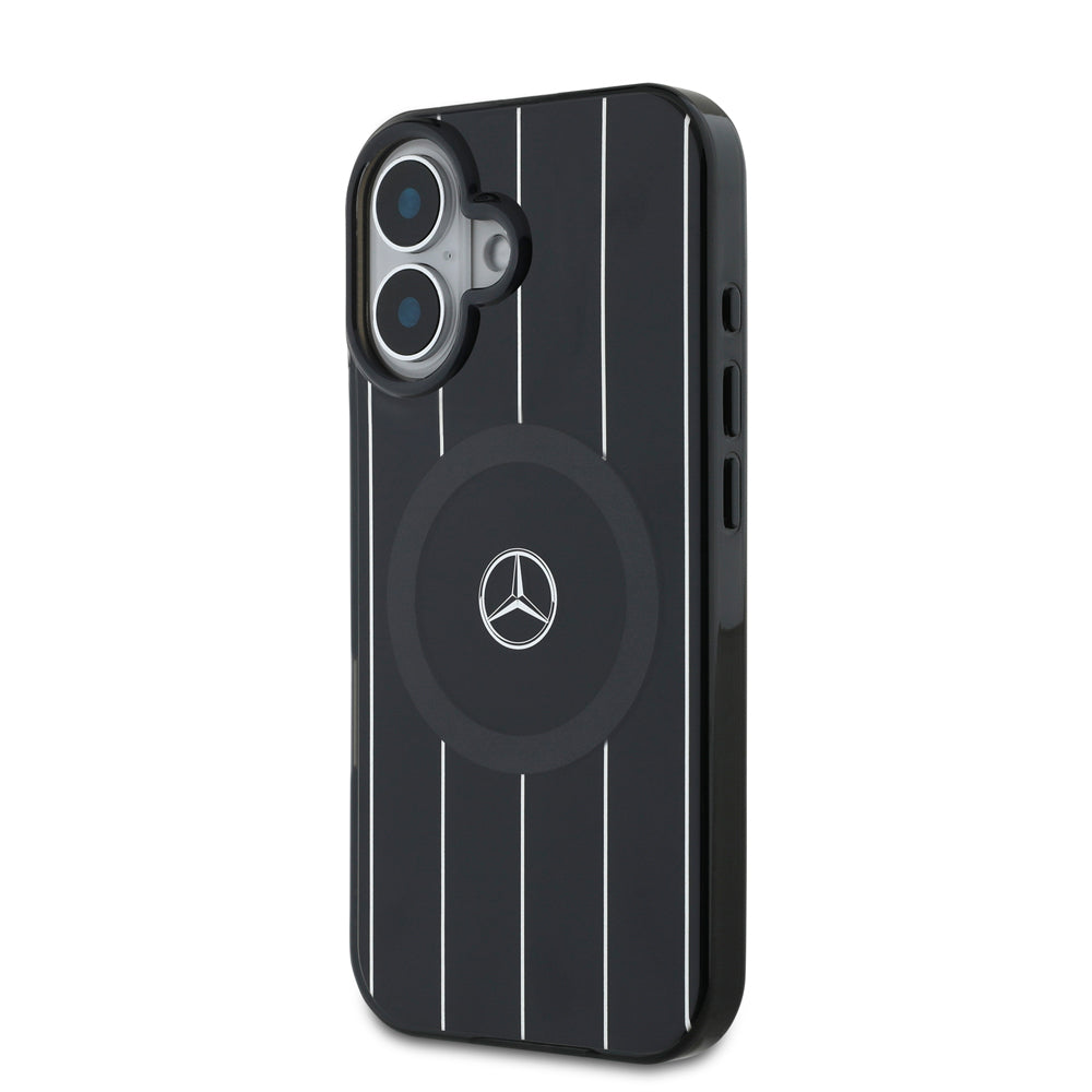iPhone 16 Plus Kılıf Mercedes Benz orijinal Lisanslı M-safe Şarj Özellikli Çift Katmanlı Paralel Çizgi Desenli Kılıf