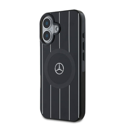 iPhone 16 Plus Kılıf Mercedes Benz orijinal Lisanslı M-safe Şarj Özellikli Çift Katmanlı Paralel Çizgi Desenli Kılıf