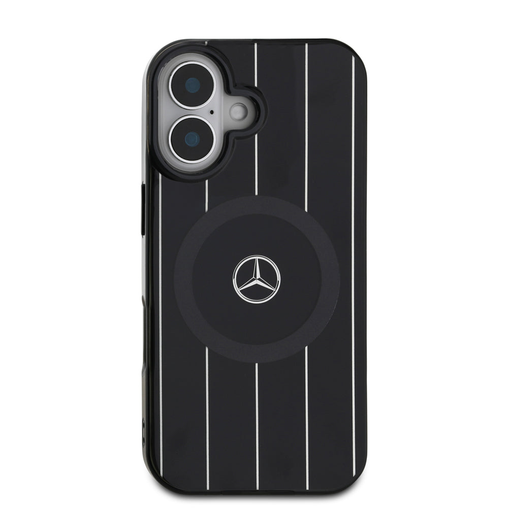 iPhone 16 Plus Kılıf Mercedes Benz orijinal Lisanslı M-safe Şarj Özellikli Çift Katmanlı Paralel Çizgi Desenli Kılıf