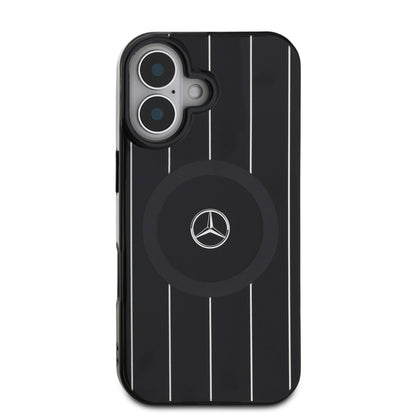 iPhone 16 Plus Kılıf Mercedes Benz orijinal Lisanslı M-safe Şarj Özellikli Çift Katmanlı Paralel Çizgi Desenli Kılıf