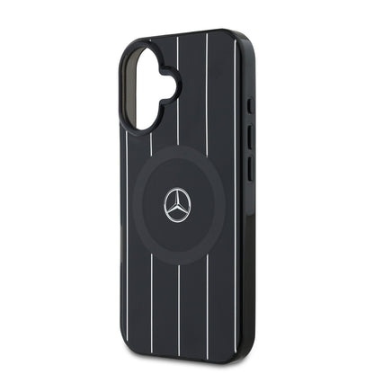iPhone 16 Plus Kılıf Mercedes Benz orijinal Lisanslı M-safe Şarj Özellikli Çift Katmanlı Paralel Çizgi Desenli Kılıf