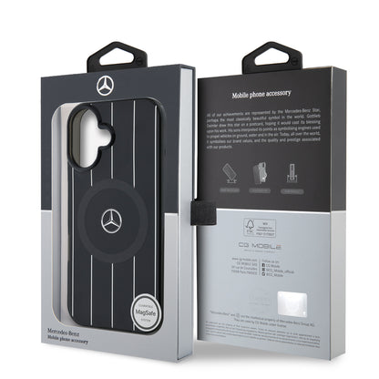 iPhone 16 Plus Kılıf Mercedes Benz orijinal Lisanslı M-safe Şarj Özellikli Çift Katmanlı Paralel Çizgi Desenli Kılıf