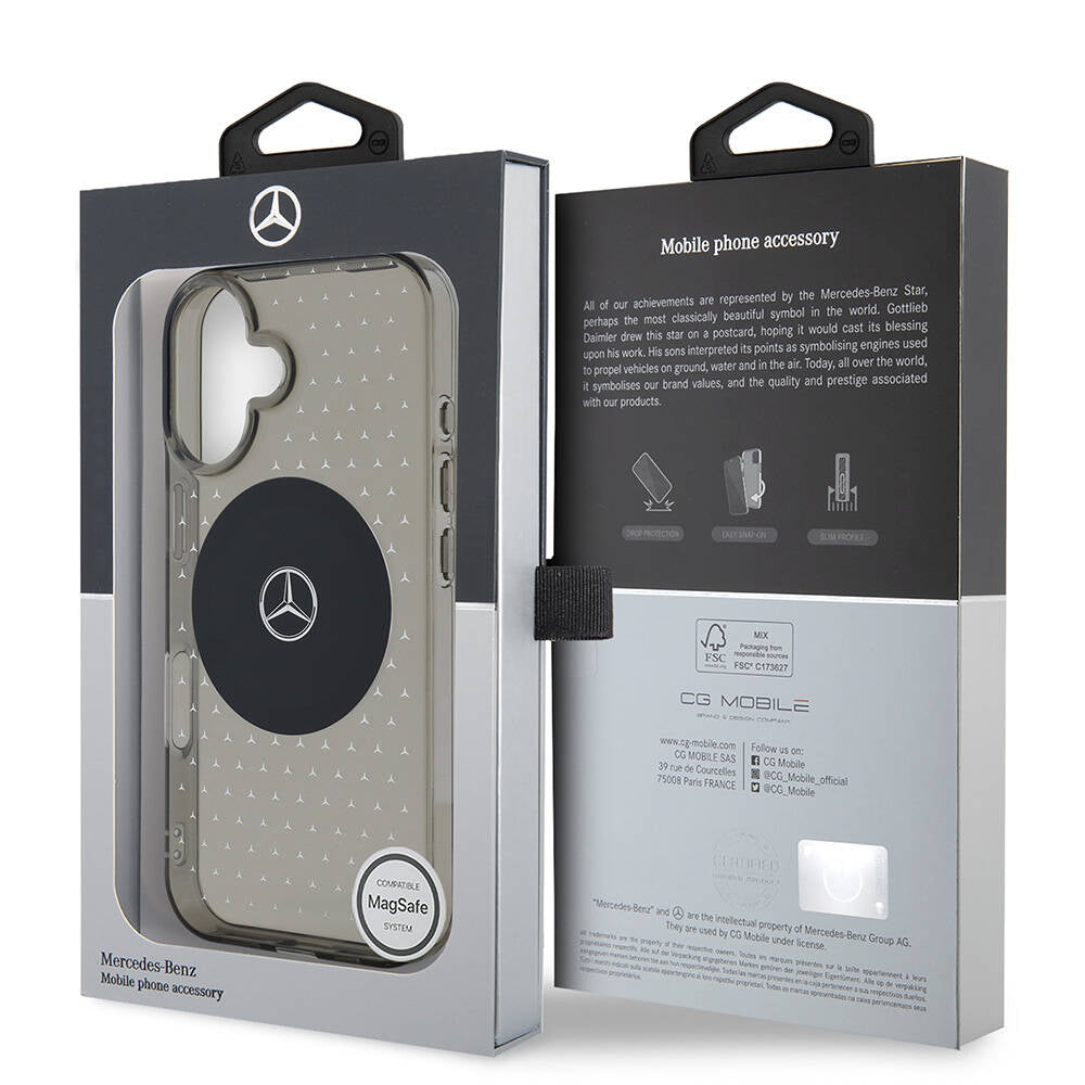 iPhone 16 Plus Kılıf Mercedes Benz orijinal Lisanslı M-safe Şarj Özellikli Yıldız Desenli Transparan Kılıf