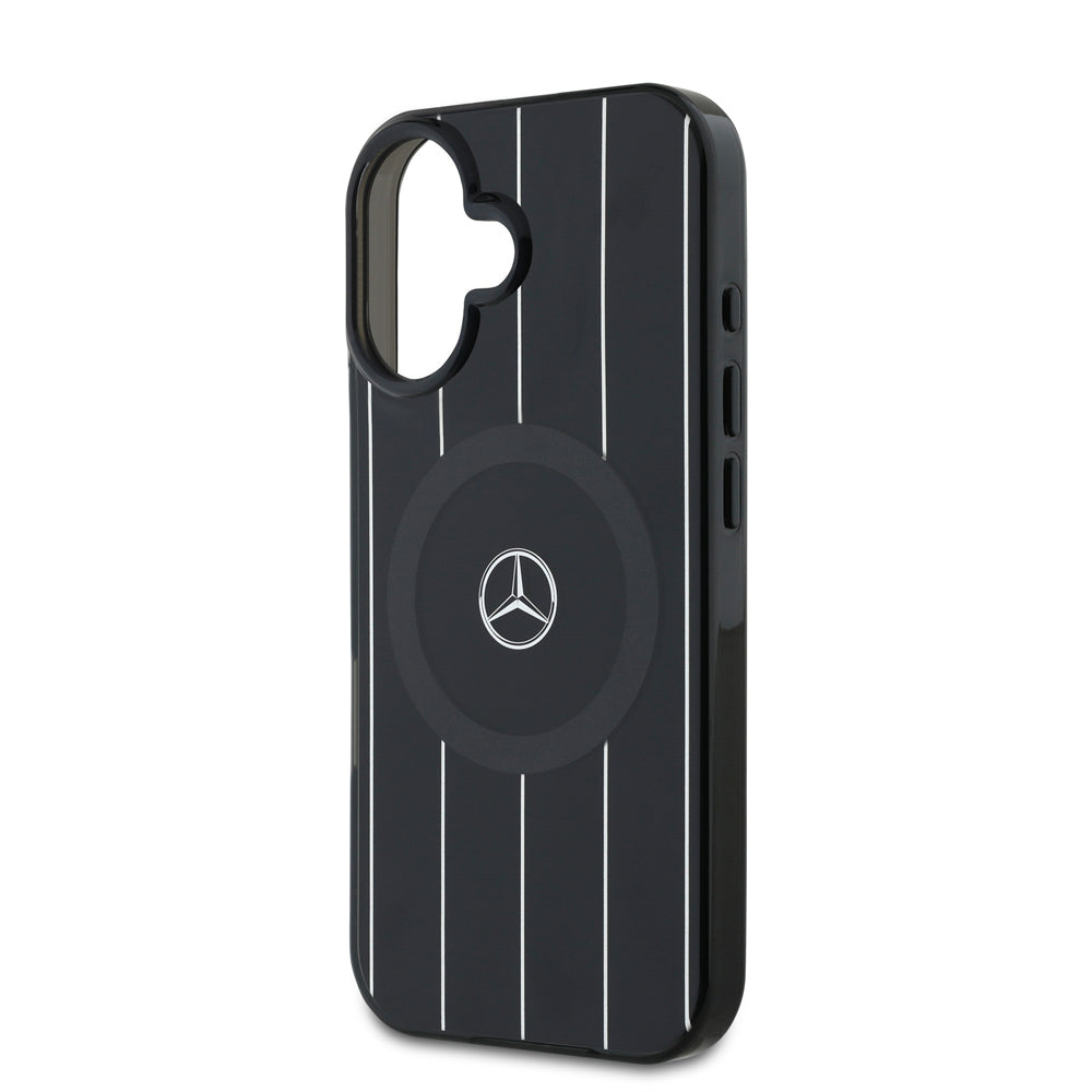 iPhone 16 Plus Kılıf Mercedes Benz OrijinalLisanslı M-safe Şarj Özellikli Çift Katmanlı Paralel Çizgi Desenli Kılıf