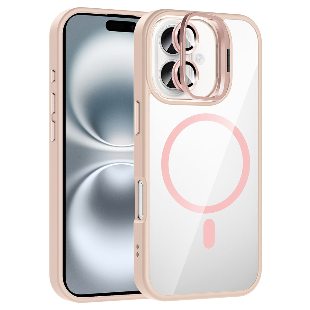iPhone 16 Plus Kılıf Standlı ve Kamera Lens Hediyeli M-Safe Şarj Özellikli Zore Etro Kılıf