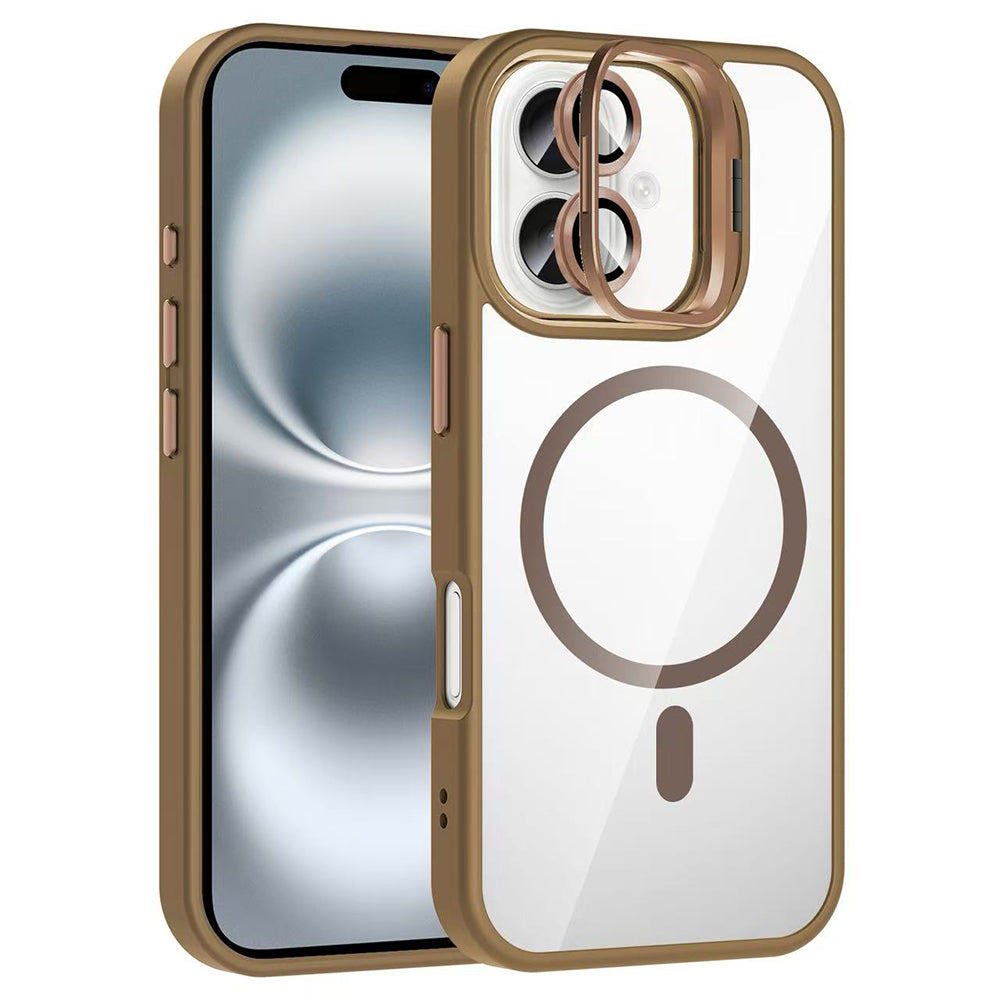 iPhone 16 Plus Kılıf Standlı ve Kamera Lens Hediyeli M-Safe Şarj Özellikli Zore Etro Kılıf