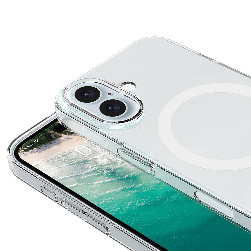 iPhone 16 Plus Kılıf Zore M-safe Şarj Özellikli Şeffaf Tek Kamera Çerçeveli Porto Kılıf
