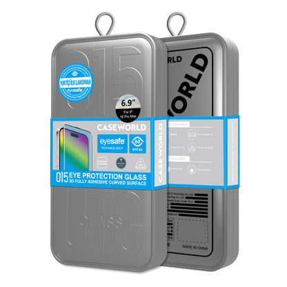 iPhone 16 Pro CaseWorld 3D Eyesafe Mavi Işık Teknolojili 0.15mm Temperli Cam Ekran Koruyucu + Uygulama Aparatı
