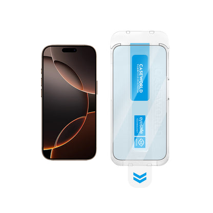 iPhone 16 Pro CaseWorld Applicator Serisi 2.5D Eyesafe Mavi Işık Teknolojili 0.33mm Temperli Cam Ekran Koruyucu + Uygulama Aparatı