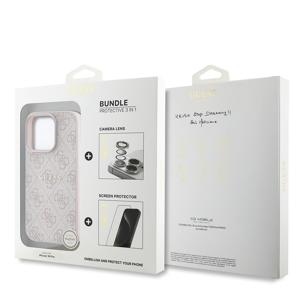 iPhone 16 Pro Guess Orijinal Lisanslı Kılıf + Ekran Koruyucu + Lens Koruyucu 3in1 Aksesuar Seti