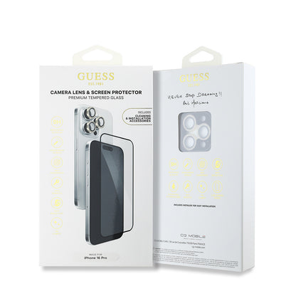 iPhone 16 Pro Guess Orijinal Lisanslı Rhinestone Ekran Koruyucu + Lens Koruyucu 2in1 Aksesuar Seti