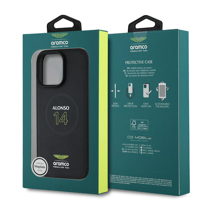 iPhone 16 Pro Kılıf Aston Martin Orijinal Lisanslı M-safe Şarj Özellikli PU Deri Alonso 14 Baskılı Kılıf