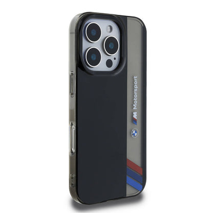 iPhone 16 Pro Kılıf BMW Orijinal Lisanslı M Logolu Üç Renk Çizgili Motorsport Vertical Stripe Kılıf