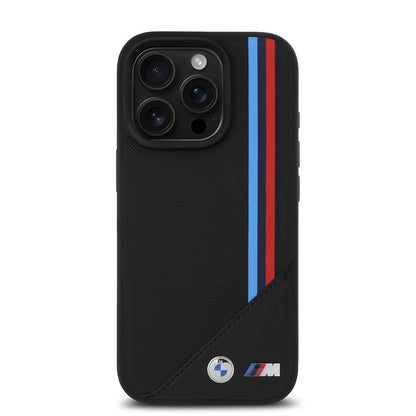 iPhone 16 Pro Kılıf BMW Orijinal Lisanslı M-safe Şarj Özellikli M Logolu Üç Çizgili Dikiş Detaylı Meshed Tricolor Stripes Kılıf