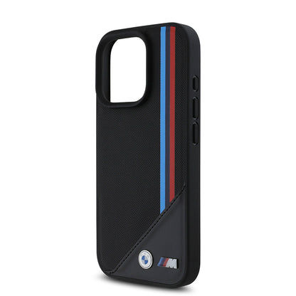 iPhone 16 Pro Kılıf BMW Orijinal Lisanslı M-safe Şarj Özellikli M Logolu Üç Çizgili Dikiş Detaylı Meshed Tricolor Stripes Kılıf