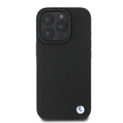 iPhone 16 Pro Kılıf BMW Orijinal Lisanslı M-safe Şarj Özellikli Metal Logolu Dokulu Diamond Deri Kılıf
