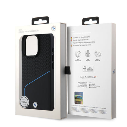 iPhone 16 Pro Kılıf BMW Orijinal Lisanslı M-safe Şarj Özellikli Metal Logolu Dokulu ve Çizgili Deri Kılıf