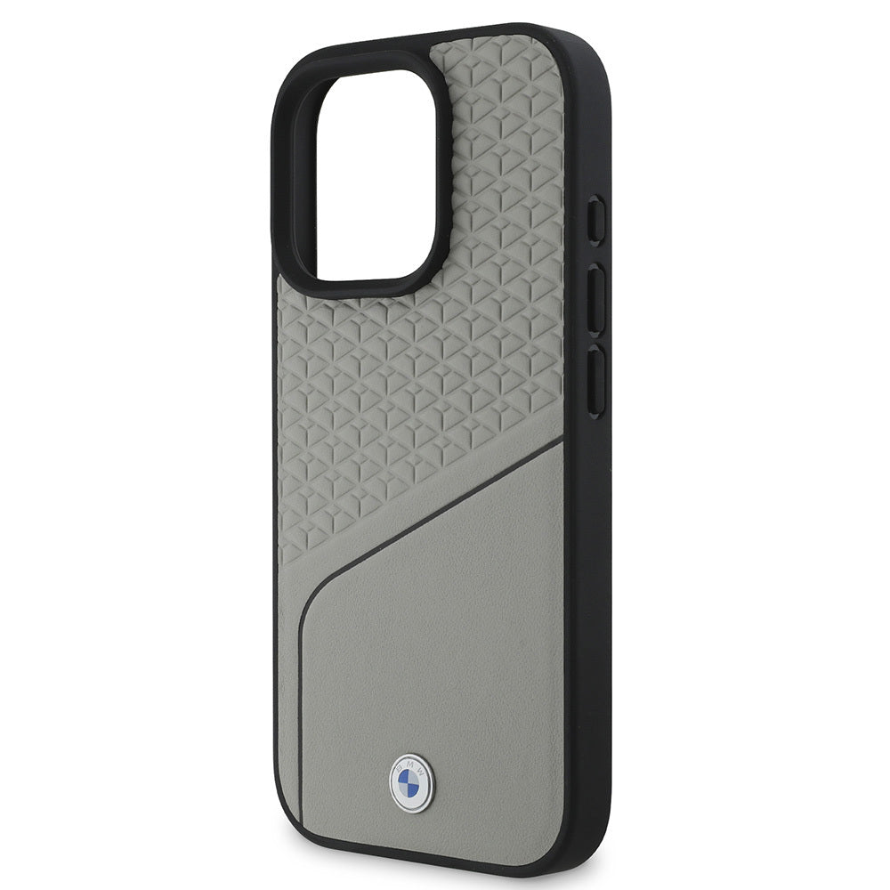 iPhone 16 Pro Kılıf BMW Orijinal Lisanslı M-safe Şarj Özellikli Metal Logolu Dokulu ve Çizgili Deri Kılıf