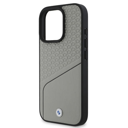 iPhone 16 Pro Kılıf BMW Orijinal Lisanslı M-safe Şarj Özellikli Metal Logolu Dokulu ve Çizgili Deri Kılıf