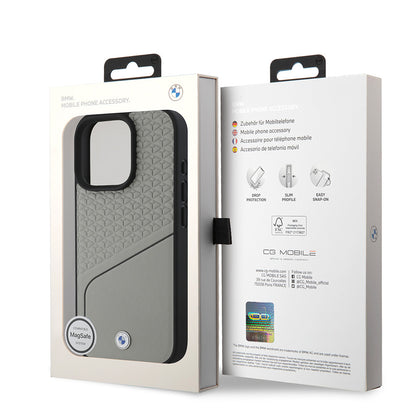 iPhone 16 Pro Kılıf BMW Orijinal Lisanslı M-safe Şarj Özellikli Metal Logolu Dokulu ve Çizgili Deri Kılıf