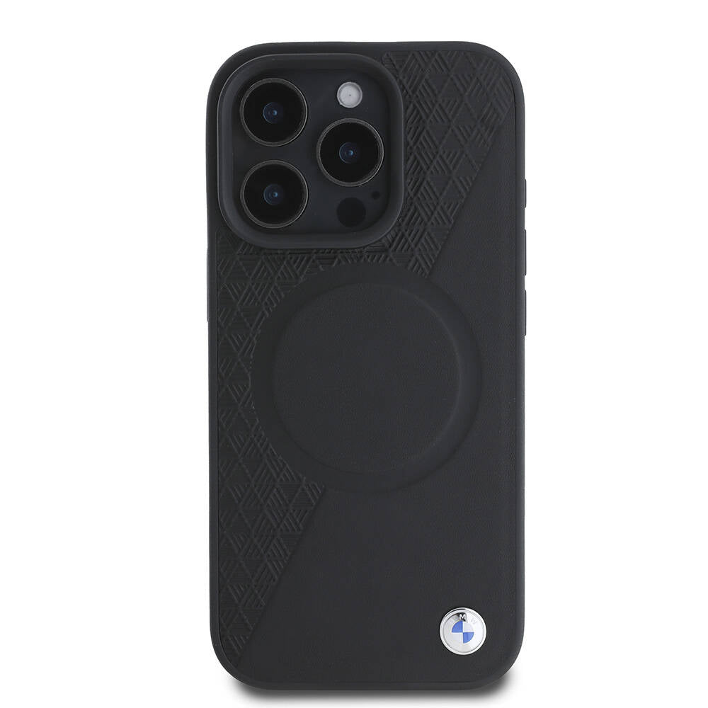 iPhone 16 Pro Kılıf BMW Orijinal Lisanslı M-safe Şarj Özellikli Metal Logolu Yarım Dokulu Circle Deri Kılıf
