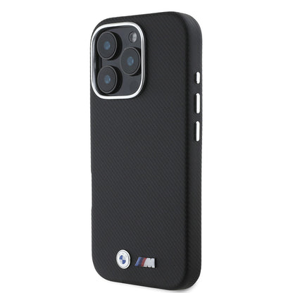 iPhone 16 Pro Kılıf BMW Orijinal Lisanslı Tam Sarılmış Karbon Tasarımlı Metal Logo Suni Deri Kılıf