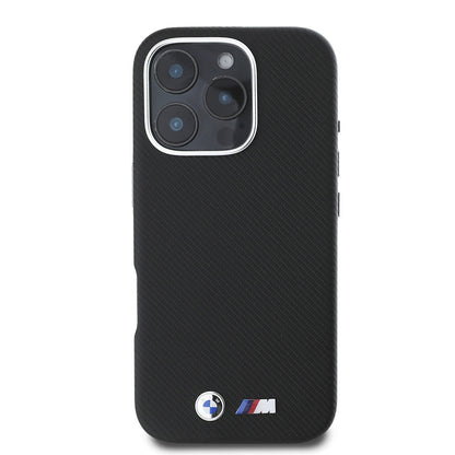 iPhone 16 Pro Kılıf BMW Orijinal Lisanslı Tam Sarılmış Karbon Tasarımlı Metal Logo Suni Deri Kılıf