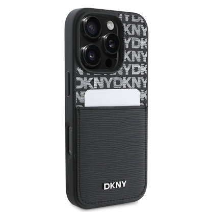 iPhone 16 Pro Kılıf DKNY Orijinal Lisanslı Kartlıklı 3D Yazılı Repeat Texture Pattern Kılıf