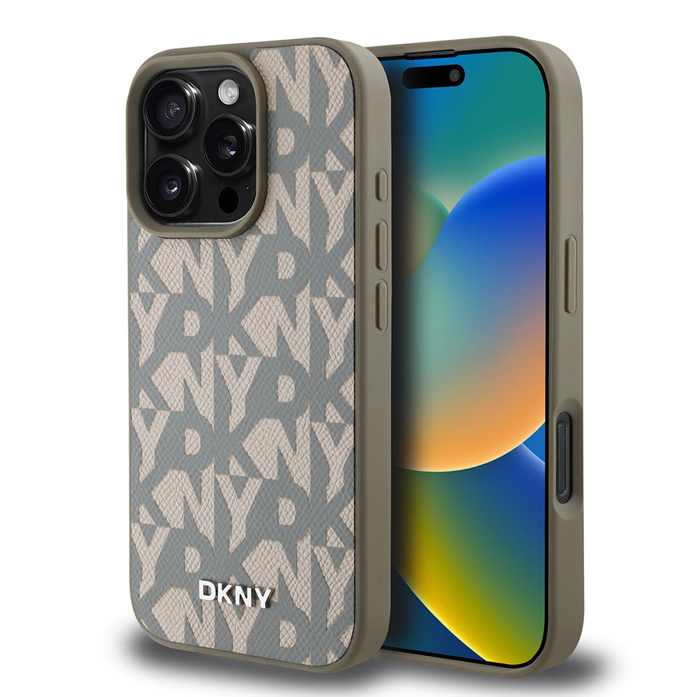 iPhone 16 Pro Kılıf DKNY orijinal Lisanslı M-safe Şarj Özellikli 3D Yazılı Grid Pattern Kılıf