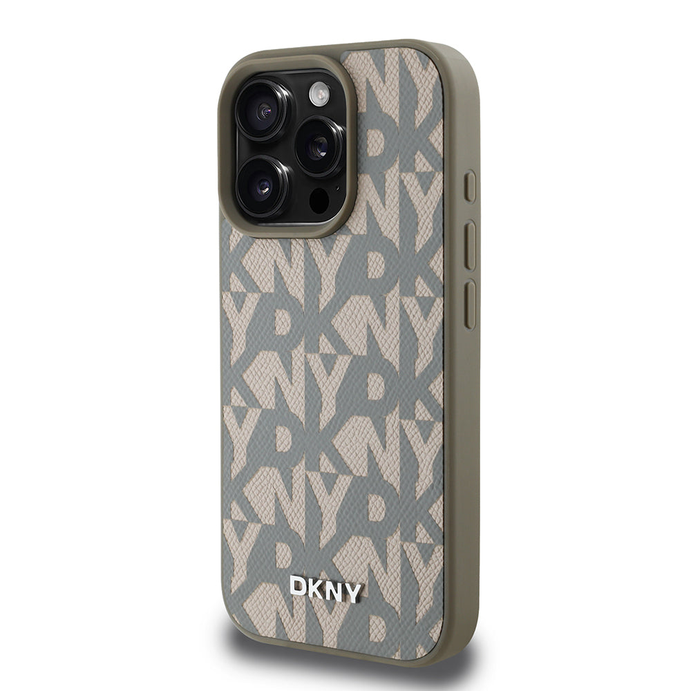 iPhone 16 Pro Kılıf DKNY orijinal Lisanslı M-safe Şarj Özellikli 3D Yazılı Grid Pattern Kılıf