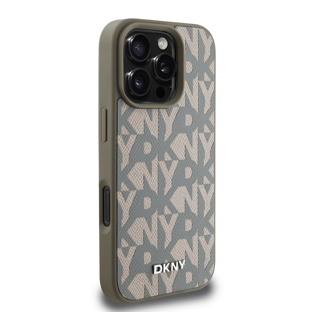 iPhone 16 Pro Kılıf DKNY orijinal Lisanslı M-safe Şarj Özellikli 3D Yazılı Grid Pattern Kılıf