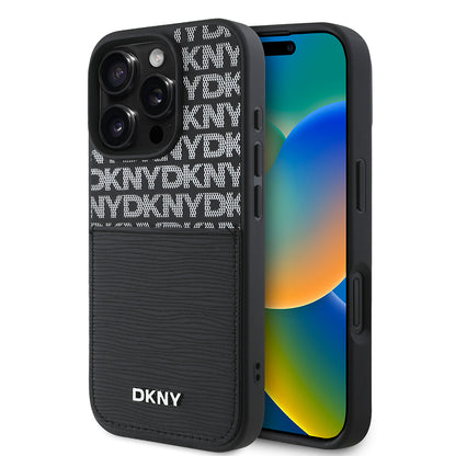 iPhone 16 Pro Kılıf DKNY Orjinal Lisanslı Kartlıklı 3D Yazılı Repeat Texture Pattern Kılıf