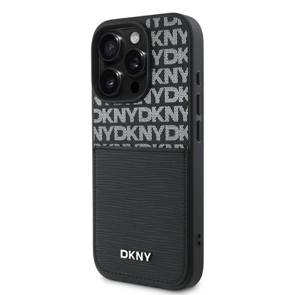 iPhone 16 Pro Kılıf DKNY Orjinal Lisanslı Kartlıklı 3D Yazılı Repeat Texture Pattern Kılıf