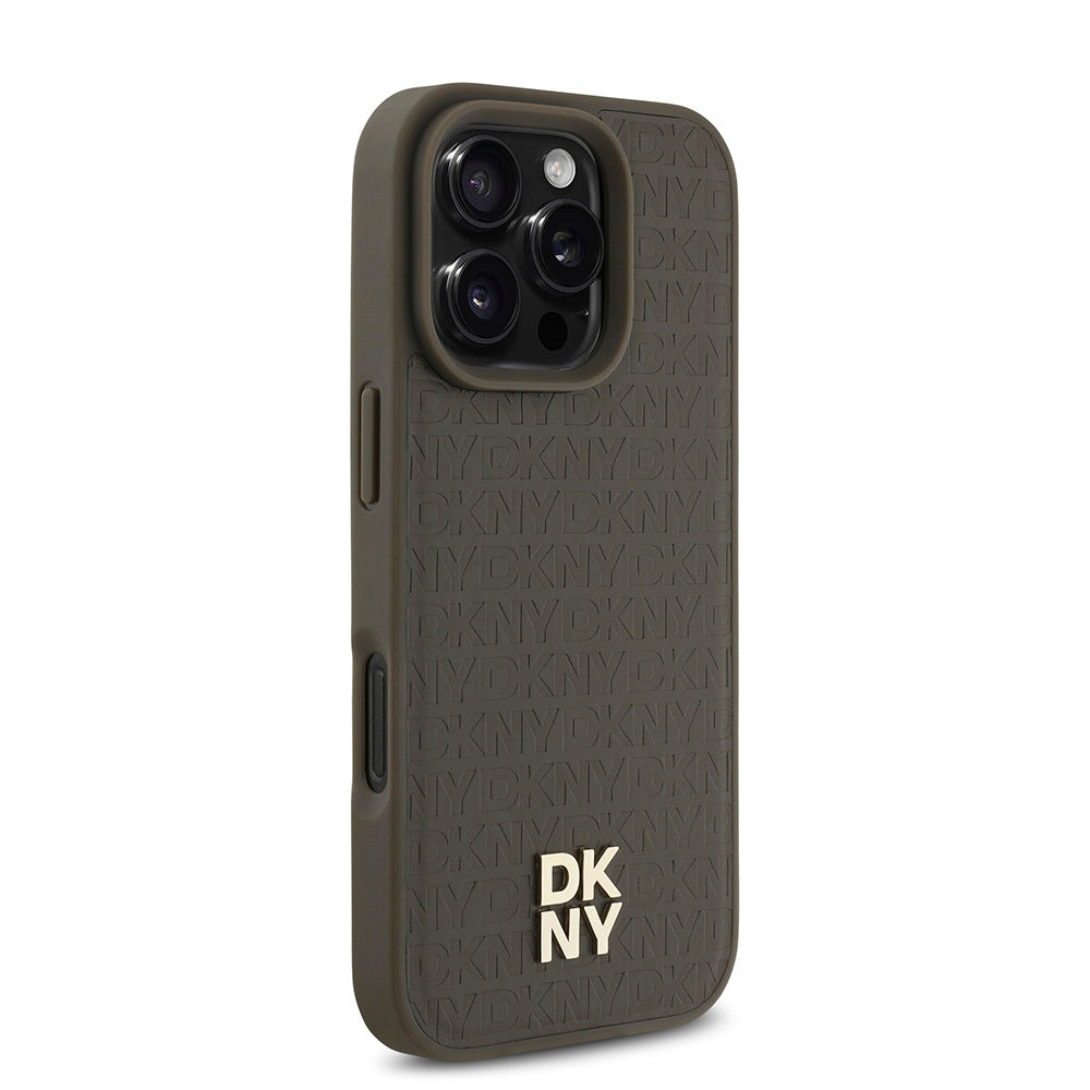 iPhone 16 Pro Kılıf DKNY Orjinal Lisanslı M-safe Şarj Özellikli 3D Yazılı Repeat Pattern Kılıf