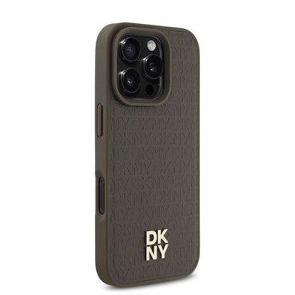 iPhone 16 Pro Kılıf DKNY Orjinal Lisanslı M-safe Şarj Özellikli 3D Yazılı Repeat Pattern Kılıf
