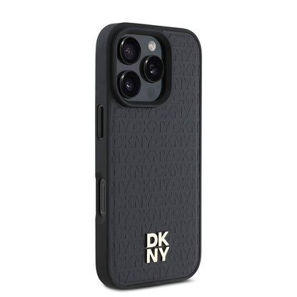 iPhone 16 Pro Kılıf DKNY Orjinal Lisanslı M-safe Şarj Özellikli 3D Yazılı Repeat Pattern Kılıf