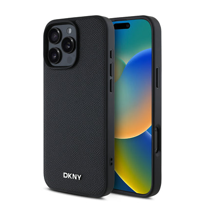 iPhone 16 Pro Kılıf DKNY Orjinal Lisanslı M-safe Şarj Özellikli Metal Logolu PU Deri Grained Kılıf